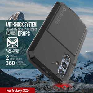 Case de metal Galaxy S25, cubierta de armadura de grado militar de servicio pesado [prueba de choque] Cuerpo completo duro [negro]