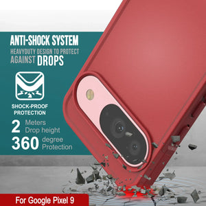 Punkcase Google Pixel 9 Case, [Serie Spartan 2.0] Cubierta de servicio pesado resistente con protector de pantalla incorporado [rojo]