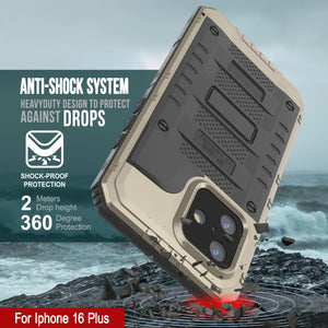 Case impermeable de aluminio de iPhone 16 Plus Metal Extreme 3.0 IP68 con protector de pantalla y Kickstand [dorado]