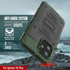 iPhone 16 Plus Metal Extreme 3.0 Estuche impermeable de aluminio IP68 con buillt en la pantalla Protector y Kickstand [Dark Green]