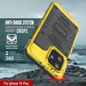 Case impermeable de aluminio de iPhone 16 Plus Metal Extreme 3.0 IP68 con protector de pantalla y Kickstand [amarillo]