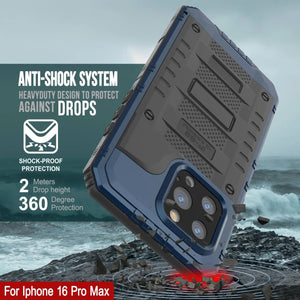 iPhone 16 Pro Max Metal Extreme 3.0 Estuche impermeable de aluminio IP68 con buillt en la pantalla Protector y Kickstand [azul]