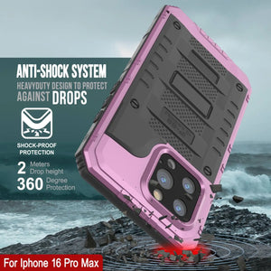 iPhone 16 Pro Max Metal Extreme 3.0 Estuche impermeable de aluminio IP68 con buillt en la pantalla Protector y Kickstand [rosa]