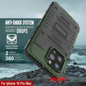 iPhone 16 Pro Max Metal Extreme 3.0 Estuche impermeable de aluminio IP68 con buillt en la pantalla Protector y Kickstand [Dark Green]