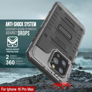 iPhone 16 Pro Max Metal Extreme 3.0 Estuche impermeable de aluminio IP68 con buillt en la pantalla Protector y Kickstand [Silver]
