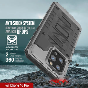 Caso impermeable de aluminio de iPhone 16 Pro Metal Extreme 3.0 IP68 W/Buillt en la pantalla Protector y Kickstand [Silver]
