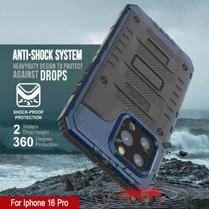 Caso impermeable de aluminio de la serie iPhone 16 Pro Metal Extreme 3.0 IP68 w/buillt en la pantalla Protector y Kickstand [azul]