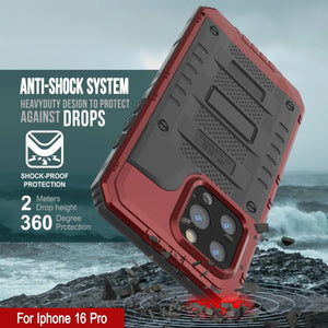Caso impermeable de aluminio iPhone 16 Pro Metal Extreme 3.0 aluminio IP68 con buillt en la pantalla Protector y Kickstand [rojo]
