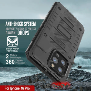 Case impermeable de aluminio iPhone 16 Pro Metal Extreme 3.0 aluminio IP68 con buillt en la pantalla Protector y Kickstand [negro]