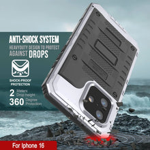 Cargar imagen en el visor de la galería, Case impermeable de aluminio de la serie Extreme 3.0 iPhone 16 con protector de pantalla y patada [blanco]
