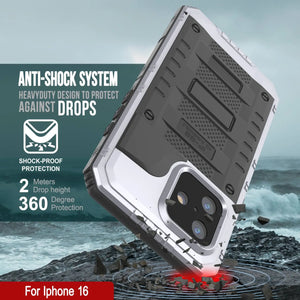 Case impermeable de aluminio de la serie Extreme 3.0 iPhone 16 con protector de pantalla y patada [blanco]