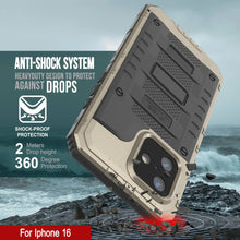 Cargar imagen en el visor de la galería, Case impermeable de aluminio de la serie Extreme 3.0 iPhone 16 con protector de pantalla y patada [oro]
