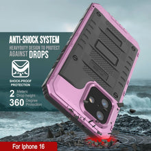 Cargar imagen en el visor de la galería, Case impermeable de aluminio de la serie Extreme 3.0 iPhone 16 con protector de pantalla y patada [rosa]
