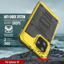 Cargar imagen en el visor de la galería, Case impermeable de aluminio de la serie Extreme 3.0 iPhone 16 con protector de pantalla y patada [amarillo]
