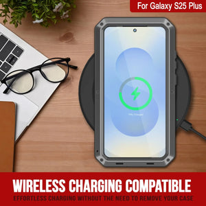 Galaxy S25 más estuche de metal, cubierta de armadura de grado militar de servicio pesado [prueba de choque] Cuerpo completo duro [plata]
