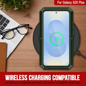 Galaxy S25 más estuche de metal, cubierta de armadura de grado militar de servicio pesado [prueba de choque] Cuerpo completo duro [verde oscuro]