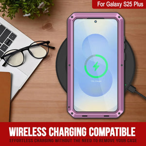 Galaxy S25 más estuche de metal, cubierta de armadura de grado militar de servicio pesado [prueba de choque] Cuerpo completo duro [rosa]