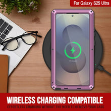 Cargar imagen en el visor de la galería, Caso de metal Ultra Galaxy S25, cubierta de armadura de grado militar de servicio pesado [prueba de choque] Cuerpo completo duro [rosa]
