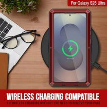 Cargar imagen en el visor de la galería, Caso de metal ultra Galaxy S25, cubierta de armadura de grado militar de servicio pesado [prueba de choque] Cuerpo completo duro [rojo]
