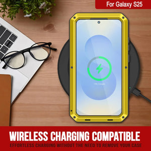 Case de metal Galaxy S25, cubierta de armadura de grado militar de servicio pesado [prueba de choque] Cuerpo completo duro [amarillo]