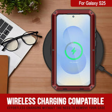 Cargar imagen en el visor de la galería, Case de metal Galaxy S25, cubierta de armadura de grado militar de servicio pesado [prueba de choque] Cuerpo completo duro [rojo]
