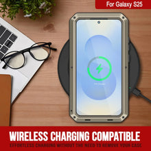Cargar imagen en el visor de la galería, Case de metal Galaxy S25, cubierta de armadura de grado militar de servicio pesado [prueba de choque] Cuerpo completo duro [oro]
