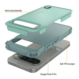 Punkcase Google Pixel 9 Pro Case, [Serie Spartan 2.0] Carrera de servicio pesado resistente con protector de pantalla incorporado [verde azulado]