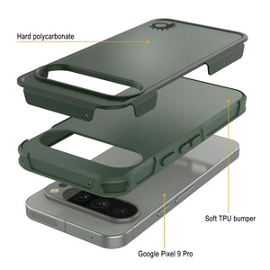 Punkcase Google Pixel 9 Pro Case, [Serie Spartan 2.0] Carrera de servicio pesado resistente con protector de pantalla incorporado [verde oscuro]