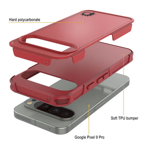 Punkcase Google Pixel 9 Pro Case, [Serie Spartan 2.0] Carrera de servicio pesado resistente con protector de pantalla incorporado [rojo]