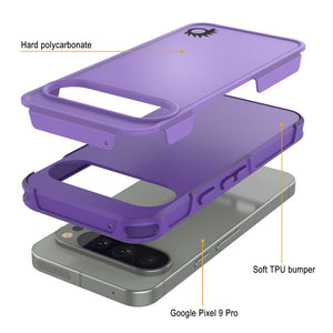 Punkcase Google Pixel 9 Pro Case, [Serie Spartan 2.0] Cubierta de servicio pesado resistente con protector de pantalla incorporado [Púrpura]