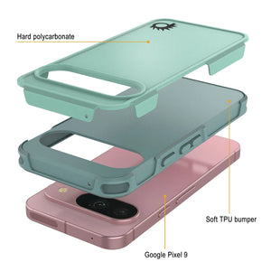 Punkcase Google Pixel 9 Caso, [Serie Spartan 2.0] Cubierta de servicio pesado resistente con protector de pantalla incorporado [verde azulado]