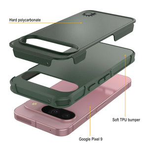 Punkcase Google Pixel 9 Case, [Serie Spartan 2.0] Cubierta de servicio pesado resistente con protector de pantalla incorporado [verde oscuro]