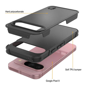 Punkcase Google Pixel 9 Case, [Serie Spartan 2.0] Cubierta de servicio pesado resistente con protector de pantalla incorporado [negro]