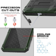 Cargar imagen en el visor de la galería, Case impermeable de aluminio de la serie Extreme 3.0 iPhone 16 con protector de pantalla y patada [verde oscuro]
