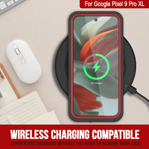 Caso impermeable de Google Pixel 9 Pro XL, Punkcase [serie extrema] Cubierta de armadura con protector de pantalla incorporado [rojo]