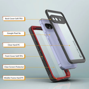 Caso impermeable de Google Pixel 9a, cubierta de armadura punkcase [serie extrema] con protector de pantalla incorporado [rojo]