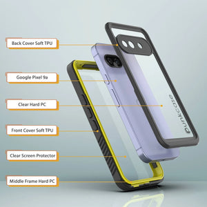 Caso impermeable de Google Pixel 9a, cubierta de armadura punkcase [serie extrema] con protector de pantalla incorporado [amarillo]