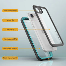 Cargar imagen en el visor de la galería, Case impermeable para iPhone 16E, cubierta de armadura punkcase [serie extrema] con protector de pantalla incorporado [verde azulado]
