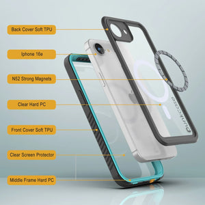 Case impermeable del iPhone 16E, cubierta de armadura punkcase [Extreme Mag] con protector de pantalla incorporado [verde azulado]