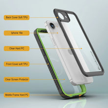 Cargar imagen en el visor de la galería, Case impermeable para iPhone 16E, cubierta de armadura punkcase [serie extrema] con protector de pantalla incorporado [verde claro]
