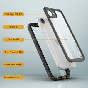 Case impermeable para iPhone 16E, cubierta de armadura punkcase [serie extrema] con protector de pantalla incorporado [negro]