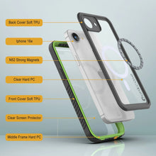 Cargar imagen en el visor de la galería, Case impermeable para iPhone 16E, cubierta de armadura punkcase [Extreme Mag] con protector de pantalla incorporado [verde]
