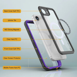 Case impermeable del iPhone 16E, Punkcase [Extreme Mag Series] Cubierta de armadura con protector de pantalla incorporado [púrpura]