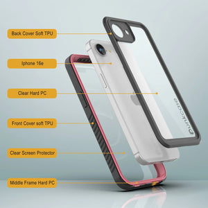 Case impermeable para iPhone 16E, cubierta de armadura punkcase [serie extrema] con protector de pantalla incorporado [rosa]