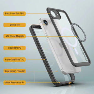 Case impermeable del iPhone 16E, Punkcase [Extreme Mag Series] Cubierta de armadura con protector de pantalla incorporado [gris]