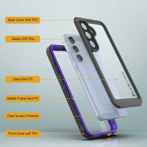 Funda protectora de pantalla para Galaxy S25+ Plus resistente al agua y a los golpes [Serie Extreme] [morado]