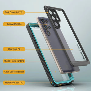 Funda protectora de pantalla para Galaxy S25 Ultra resistente al agua y a los golpes [Serie Extreme] [Verde azulado]