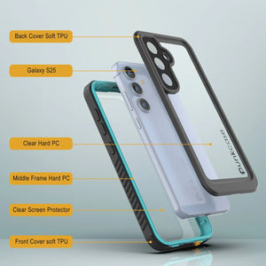 Funda protectora de pantalla para Galaxy S25 resistente al agua y a los golpes [Serie Extreme] [Verde azulado]