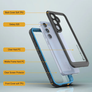 Funda protectora de pantalla para Galaxy S25 resistente al agua y a los golpes [Serie Extreme] [azul claro]