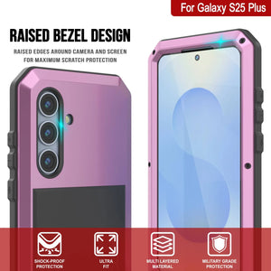 Galaxy S25 más estuche de metal, cubierta de armadura de grado militar de servicio pesado [prueba de choque] Cuerpo completo duro [rosa]